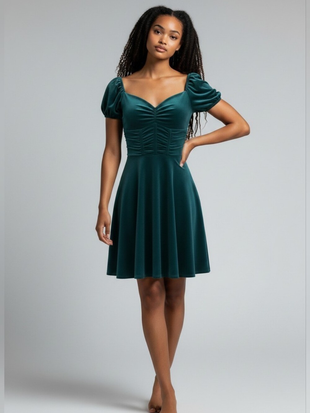 NWT Emerald Sundae Teal Puff-Sleeve Skater Dress Size XSmall